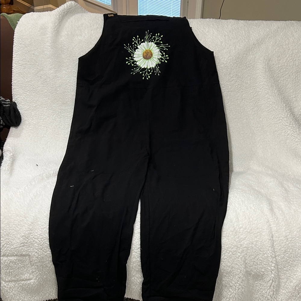 Black Jumpsuit with Floral Embroidery